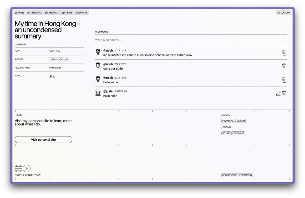 The comments section on a blog article on my page.