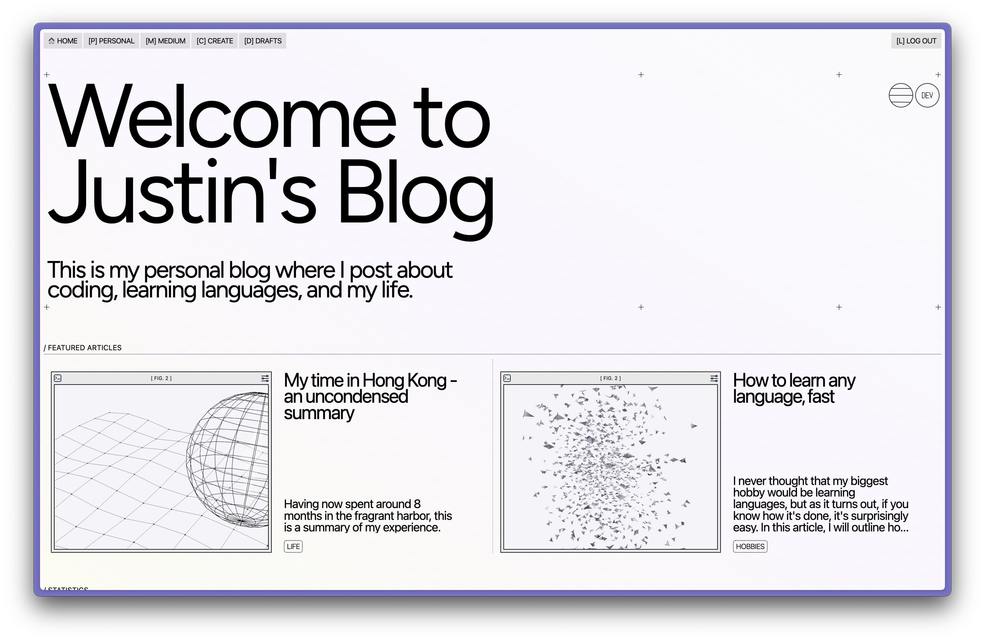 The design of my personal blog page.