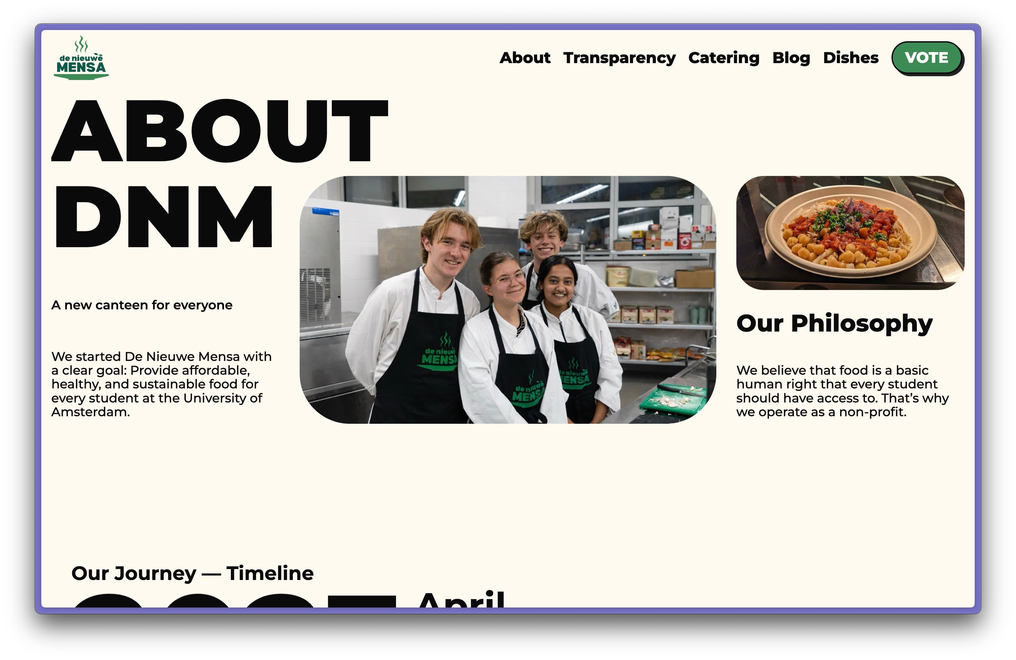 De Nieuwe Mensa website about section.