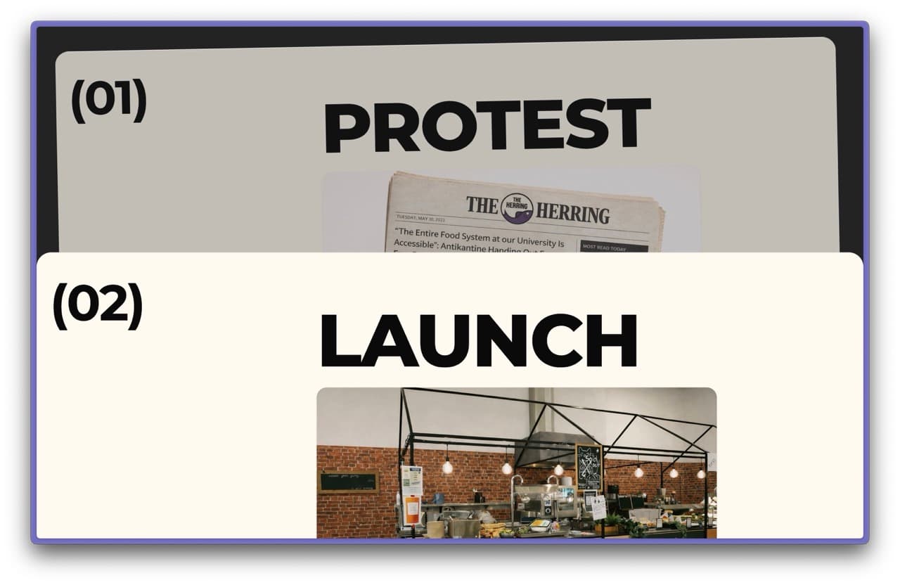 De Nieuwe Mensa website card section.